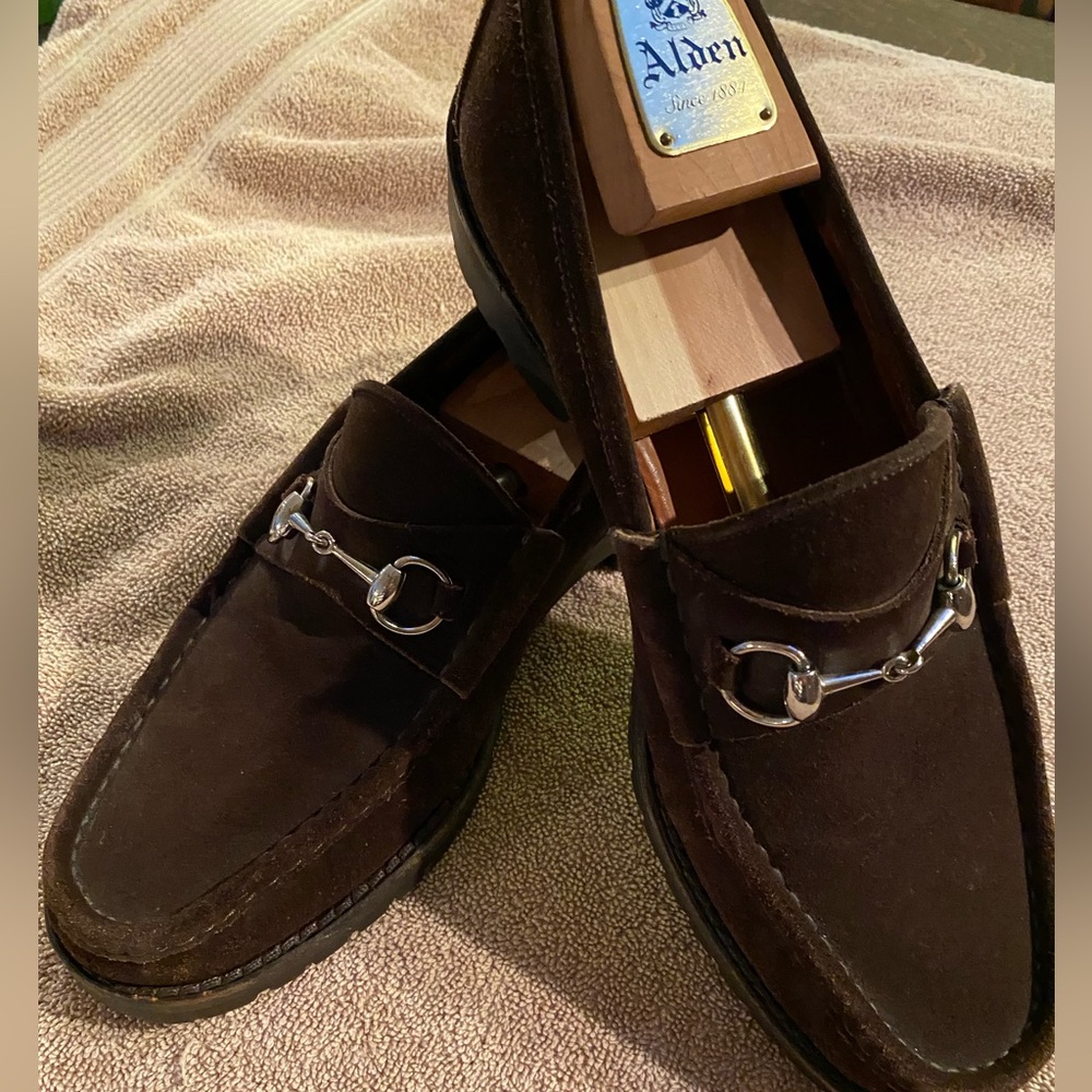 Gucci Horse Bit Loafer Lug Soles Brown Suede Leather  EUC Men’s 12D